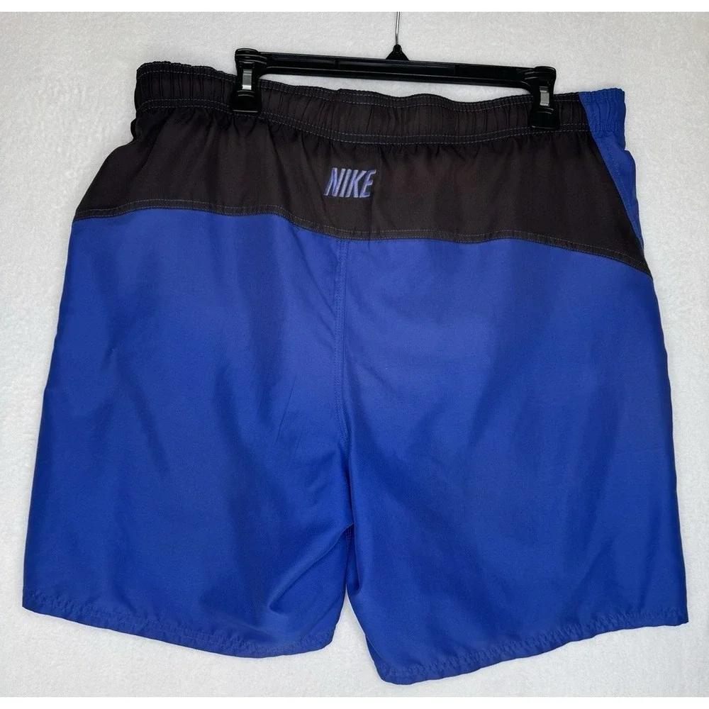 Nike‎ Swim Trunks Men's Large Blue w Black Swoosh Drawstring Elastic 5